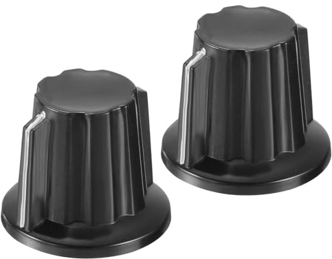 QUARKZMAN 2 Stück Potentiometer Knöpfe 24x20mm, Bakelit Gitarrenknöpfe 6mm Drehknopf mit Madenschraube für Gitarre Bass, Schwarz