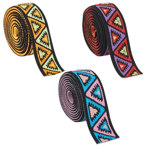 BENECREAT Cinta Jacquard Elástica Estilo Étnico Plano 7.3 Colores 4m, Cordón Elástico de Jacquard Triangular de 25mm, Banda de Jacquard Tejido Elástico Bohemio para Accesorios para Manualidades