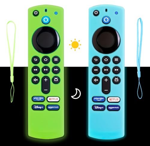 Funda BHHB de Control Remoto Silicona Firestick 3ra Gen Alexa Brillo Nocturno Correa Cuello - 2 Pack (Azul y Verde)