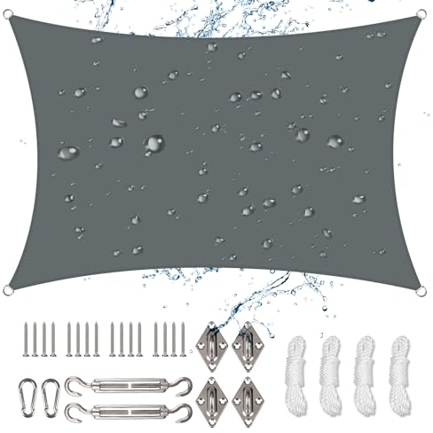 NAKIHOUSE Sun Shade Sail 6m x 4m Rectangle Waterproof Sunscreen Awning Canopy with Fixing Kit 95% UV Block Sun Shades for Outdoors, Garden, Patio, Yard, Party (Grey)