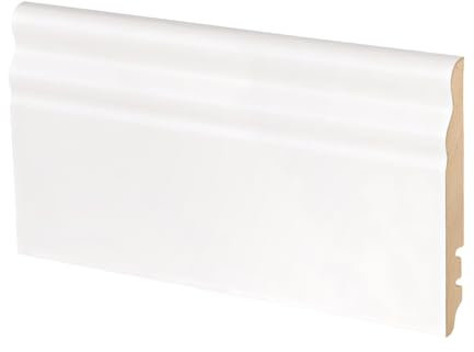 Battiscopa ducale in legno, tanganika laccato bianco, mm 100 x 15 x 2400, prodotto in Italia, certificato PEFC, prezzo per confezione da 8 pz x 2,4 m
