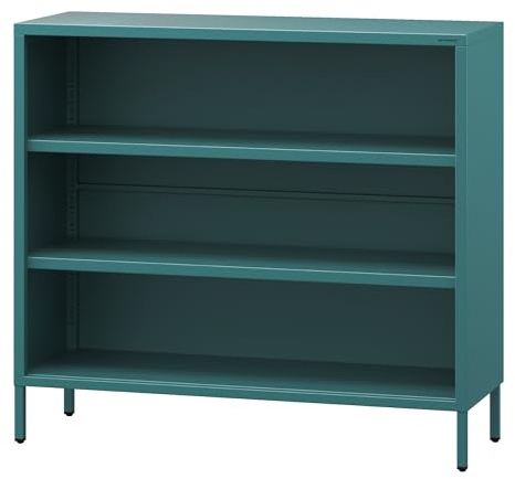 Jan Nowak Niedriges Bücherregal Metall - Luca | 2 Verstellbare Ablagen, Industrial Style | Standregal für Wohnzimmer, Schlafzimmer, Kleines Regal, Buchregal Glitzernd | 100 x 90 x 35 cm | Marine