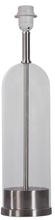Licht-Erlebnisse Gestell für Tischleuchte Glas E27 H: 51 cm Ø 12,5 cm Stecker in Nickel matt Klar Kabelschalter Lampenfuß Säule Tischlampe