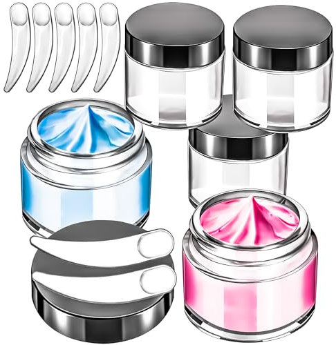 MotBach Lot de 4 mini bocaux ronds en verre transparent de 60 ml avec couvercles intérieurs et spatules pour articles de toilette, crèmes, maquillage, échantillons de lotion (couvercle noir)