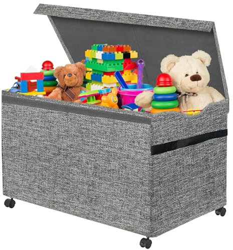 Aufbewahrungsbox mit 360° Räder Kinder, Spielzeugkiste mit Deckel Kuscheltier Spielzeug Aufbewahrung 83L Faltbar Aufbewahrungsbox mit Griffen Groß für Kinderzimmer Kleidung Kinder Schlafzimmer(Grey)