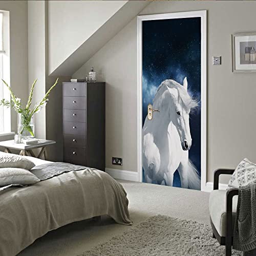 stickers paroi de douche 77x200cm(30.31 inches * 78.74 inches) Blanc cheval Auto Adhésif Amovible Imperméable Mural De Salle De Bains En Pvc Art Autocollants Pour Le Salon La Chambre Des Portes Decor
