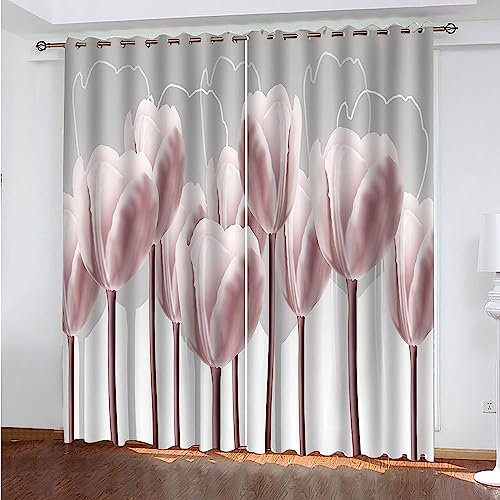 3D Kinderzimmer Verdunkelungsvorhänge Rosa Modestrauß 183 (B) X 214 (H) cm,3D-Gedruckte Vorhänge Wohnzimmer Bürovorhänge Energiesparende Geräuschreduzierende Kindergardinen - Vorhang Für Das0