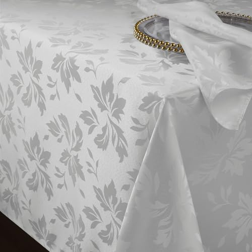 Romanstile tovaglia antimacchia 350x150 cm tovaglia bianca rettangolare per 12-18 posti tovaglie elegante Jacquard decorativa del tavolo per esterni, feste di compleanno, banchetti (1 pezzo, 210 GSM)