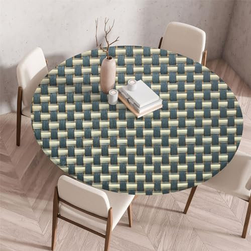Morbuy Elastische Tischdecke Rund Wasserdicht, Gewebte Stil 3D Muster Tischdecke mit Gummizug Rund Tischdecken Tischtuch Abwischbar Gartentischdecken Tischschutz (Durchmesser 100cm,Schwarz)