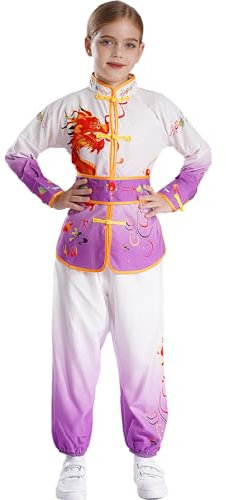 Zaldita Mädchen Kung Fu Uniform Tai Chi Langarm Sport Onerteile Mit Lang Hose+ Gürtel Sport Kleidung Set Traditionelles Chinesisches Wushu Anzug Lila 158-164