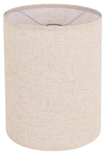Beige Linen Tall Drum Lampshade, 10 Top x 10 Bottom x 13 High Lamp Shade, Lamp Shade Replacement for Table and Floor Lamps, Pendant Light, Handcrafted Lampshade, Easy Assembly