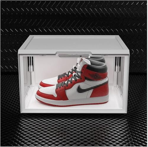 2 Packungen LED-Schuhboxen mit Sprachsteuerung, transparente Schuhhüllen zur Präsentation von Sneakers, stapelbare Kunststoff-Aufbewahrungsbox mit DS, magnetischer, seitlich offener Schuh-Or