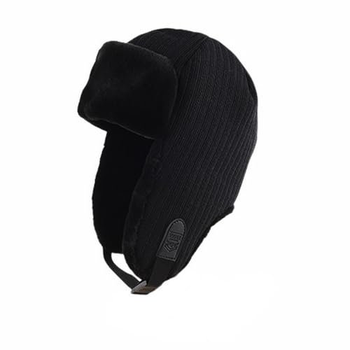 GIBZ Trappermütze Winter für Damen und Herren, Warme Jagdmützen mit Ohrenklappen, Kaltes Wetter Outdoor Skifahren Fliegermütze, Schwarz, XL