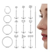 Roheafer Nasenpiercing Chirurgenstahl Nasenring für Frauen Männer Nasenstecker Helix Piercings Gewindeloses Einstecken Lippenpiercing Medusa Labret Piercing Ohr Silber 20G 6MM