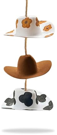 Cosmeria Cowboy Hut Auto Charme für Rückspiegel, Niedliche Dekoration mit Einstellbarer Länge, Handgefertigt und Einzigartig, Perfekt für Auto und Zuhause