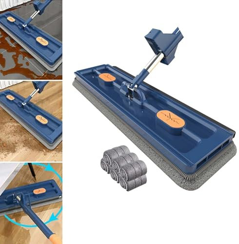 Mopa plana grande para el hogar, absorbente, una fregona limpia para suelos de madera, herramienta de fregona perezosa viene con seis mopas NHr242 (azul, talla única)