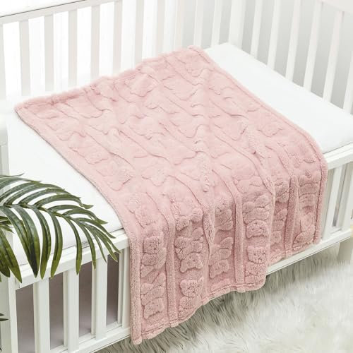 CREVENT Coperta morbida e calda in sherpa per bambine e ragazzi, essenziale per neonati, regalo per baby shower, 75 x 100 cm, orsetto rosa