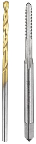 sourcing map Set di punte per trapano e rubinetto, 1 pz 2 – 56 UNC diritto flauto filettatura filettata e 1 pz 1 punta elicoidale da 1,8 mm, non rivestito/rivestito in titanio HSS-6542 kit di