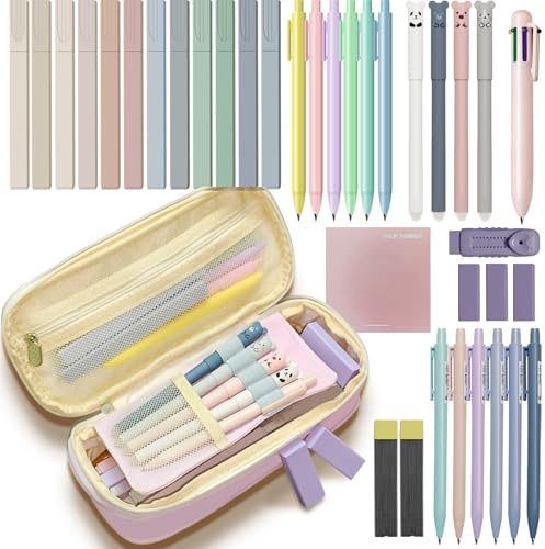 Dacono Schulbedarf-Set mit Schreibwarenetui, Pastell-Textmarkern, Gelstiften, Druckbleistiften, College Essentials