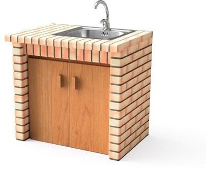 MAESTRO FERRETERO Movelar Luxor Modul Waschbecken und Armaturen/Türen für vorgefertigten Grill, Grau, Orange, 94 x 70 x 70 cm, Verwendung im Außenbereich