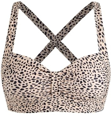 ZAFUL Women Leopard Bikini Top - Supportive Ruched Swim Top Only 2025 Retro Bathing Suit Tops for Large Bust (Leopard S)