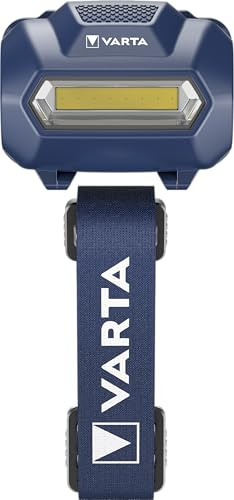 VARTA Stirnlampe LED, Headlight H10, Kopflampe mit 45° verstellbarem Kopf | Hochleistungs-LED, stoßfestes Gehäuse, waschbares Kopfband, unbestückt, Handwerk und im Haushalt, Benötigt 3x AAA Batterien