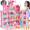 Big Dream Doll House for Girls with 5 Stories 19 Rooms, Dolls, Mat, LED Light, Furnitures, Puppie, Accessories, Toddler Dollhouse Gift for for 6 7 8 9 10 Year Old Girls Toys