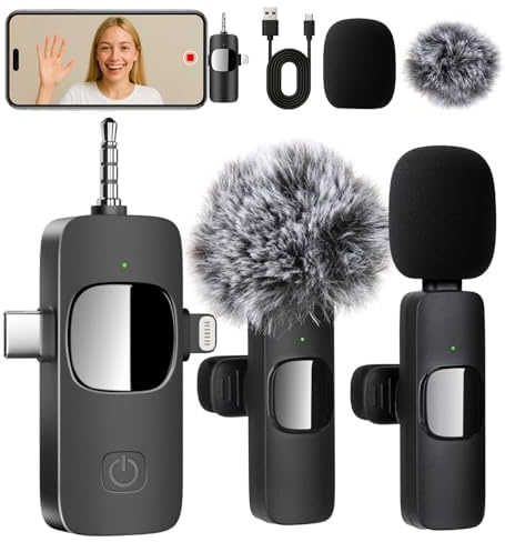 Nagobi Microfono per iPhone 3 in 1 Mini Microfono Lavalier Wireless Microfono USB C Lapel Mic Clip on Mic per iPhone, iPad, Android, Fotocamera per Registrazione Video, Vlog, YouTube, TikTok