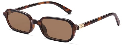Appassal Retro Rectangle Sunglasses for Women AP3698 Tortoise/Light Brown | Trendy Small Rectangular Narrow Slim Vintage 90s Shades for Everyday Outfits Fashion Funny Cute Sunnies