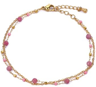 TaYolnFaSo Pulsera elástica y apilable hecha a mano con piedra natural, chapada en oro de 18 quilates, pulsera de tenis con circonita cúbica, cuerda trenzada, regalo para mujer