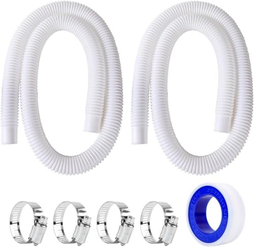 DINSONG Pack of 2 White 32 mm Pool Hose with Sleeves, Universal Replacement Hose for Filter Pump and Swimming Pool