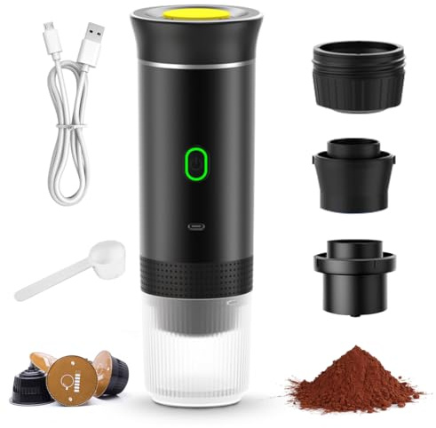 LOMUG Tragbare Kaffeemaschine, Elektrische Espressomaschine mit Akku, 3 in 1 Mini Kapselkaffeemaschine für Unterwegs Camping Reisen Zuhause Auto RV Wandern Büro