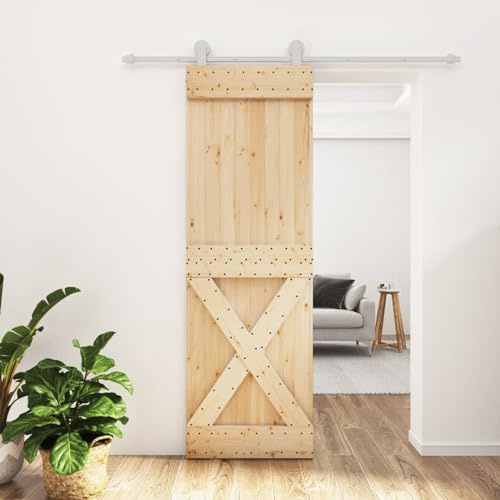 Snsowed Puerta corredera con herrajes Madera Maciza de Pino 70x210 cm, Puertas Interior, Puertas Correderas Granero - 3203094