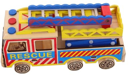 YARNOW Boys and Girls Wooden Fire Truck Toy Ladder Crane Car Model Firefighting Engineering Vehicle for Toddlers Fire Truck Toy Cars for Toddlers
