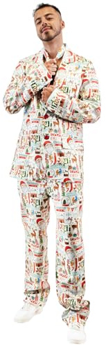 EraSpooky Completo Natalizio Uomo 3 Pezzi Costume Divertente con Stampa Babbo Natale e Renne
