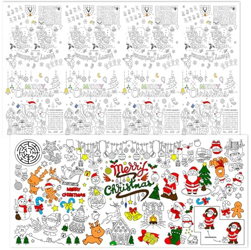 guobinZH 2 Stück Ausmaltischdecke Kinder Weihnachten 182x90cm 137x274cm Riesige Papier-Tischdecke zum Ausmalen mit 12 Buntstiften Deko DIY Maltischdecke für Kinder Partytischdecke bemalbar Tisch Party