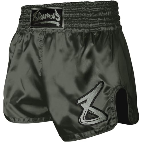 8 WEAPONS Muay Thai Shorts Strike, Olive, Größe XXL, Kickboxhose für Training & Wettkampf, Thaibox Shorts Satin, Atmungsaktiv, Langlebig, Kampfsporthose für MMA, K1, Boxen, Thai Boxen