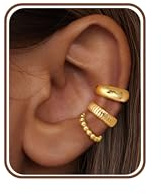Adramata 3 Pares Ear Cuff para Mujer Pendientes Sin Agujero Pendientes Clip Hipoalergénicos Ajustables Piercing Oreja Falso para Helix Cartílago Plata/Oro