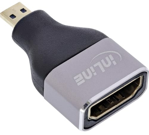 Inline 17991B - Adaptador HDMI Hembra a Micro D Macho (8 K UHD, contactos chapados en Oro, Carcasa de Aluminio, para conexión y extensión de Cables HDMI)