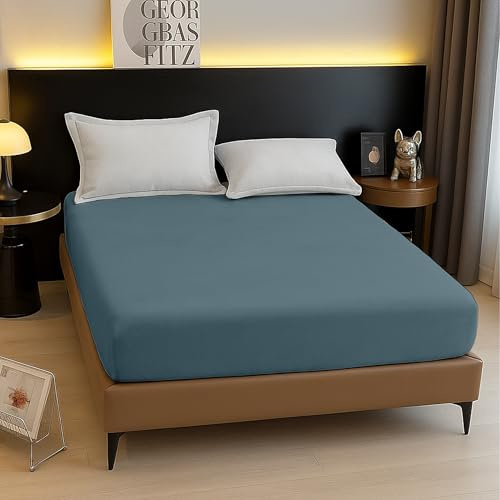 BESCH Sábanas Bajeras Térmica de Coralina Ajustable de 180x200+30cm | Bajera Pólar Felpa, Súper Suave y Acogedora (Azul Niebla, Cama Matrimonio de 180)