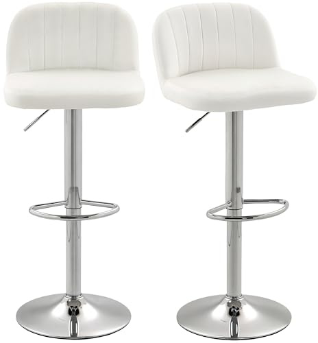 HOMCOM Juego de 2 Taburetes de Bar, Taburetes Altos de Cocina con Asiento Giratorio 81 cm de Altura, Respaldo y Reposapiés, Tapizados de Terciopelo, Fácil Montaje, Estilo Moderno, Crema