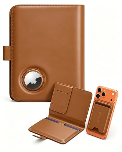 Stouchi Passport Holder Airtag Wallet, AirTag RFID High-Grade Vegan Leather Travel Wallet with Detachable Magnetic Card Case & Quick-Extract Strap (Brown)