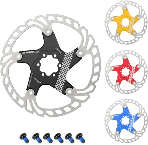 CYSKY Cykelbromsskiva med 6 skruvar 140 mm/160 mm/180 mm/203 mm CNC-fräst rostfritt stål flytande lager bromsskivor för ebike, vägcykel, MTB, BMX, fatbike, gravel bike (svart, 203 mm)