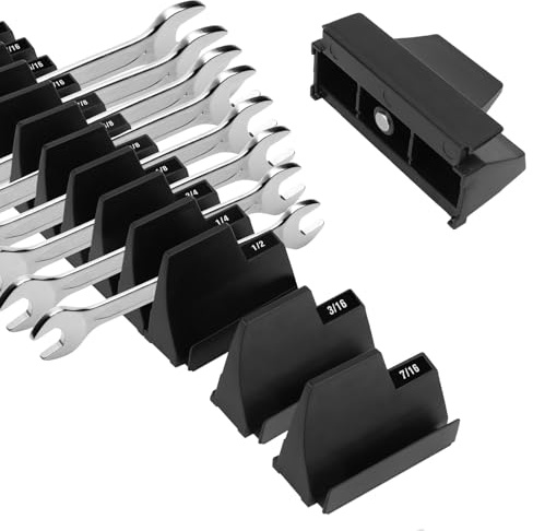 Xygobla Wrench Organizer for 40 Wrenches | Modular Wrench Organizer with 2 Labels, Wrench Tool Organizers for Tool Drawer Storage, Wall Mountable Professional-Grade Black Tool Storage