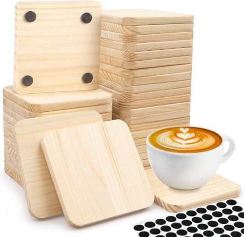 72er Set Holz Rohlinge Untersetzer, 10 x 10 cm Quadrat Holzuntersetzer