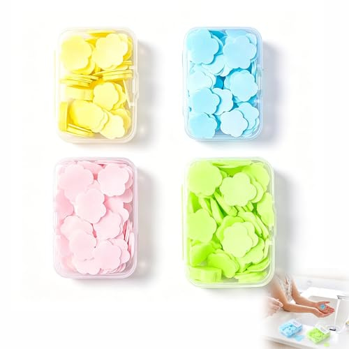 Portable Hand Washing Soap Sheets, 4 Pack Scented Mini Disposable Soap for Travel, Camping and Hiking, Kids Friendly Soluble Paper Soap for Outdoor Activitie(Mix)