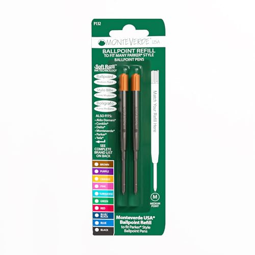 Monteverde Medium Ballpoint Soft Roll Refill for Parker Pens - Orange (Pack of 2)