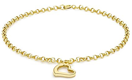 CARISSIMA Women's 9 ct Yellow Gold Heart Charm 2.4mm Round Belcher Chain Bracelet of Length 18 cm/7 Inch