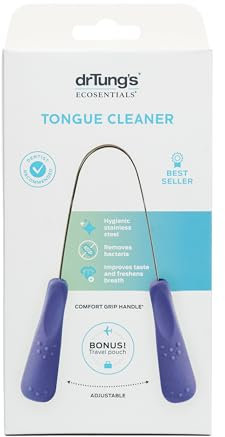 drTung's Stainless Tongue Scraper - Tongue Cleaner for Adults, Kids, Helps Freshens Breath, Easy to Use Comfort Grip Handle, Comes with Travel Case - Stainless Steel Tongue Scrapers (2 Count)