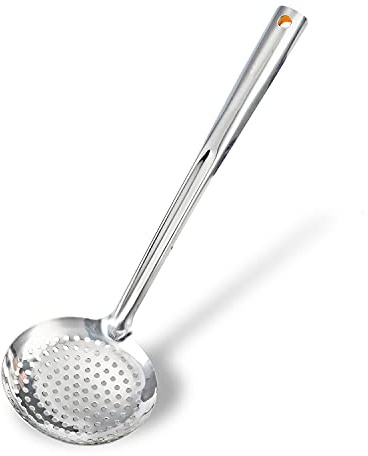 TENTA KITCHEN Dia 16CM Stainless Steel Skimmer/Slotted Spoon/Strainer Ladle with ABS Plastic Heat Resistant Handle